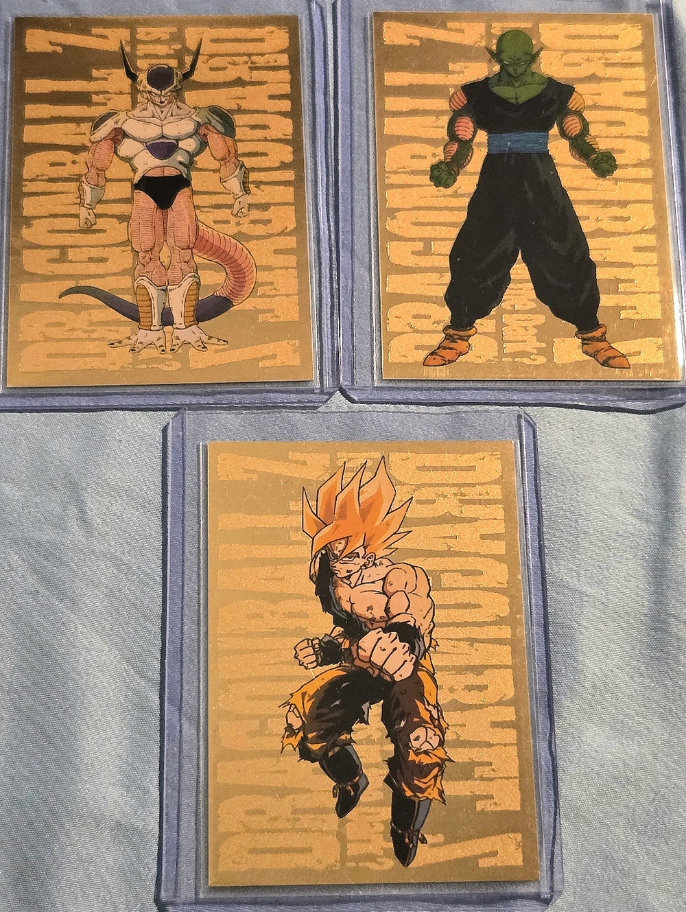 Vintage 1999 Dragon Ball Z Gold Foil Trading Cards – Goku, Frieza, Piccolo (3)